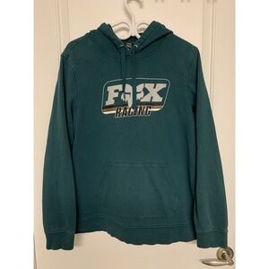 Fox Racing Hoodie Mens XL Blue Green Pullover Graphic‎ Sweatshirt Skater Y2K